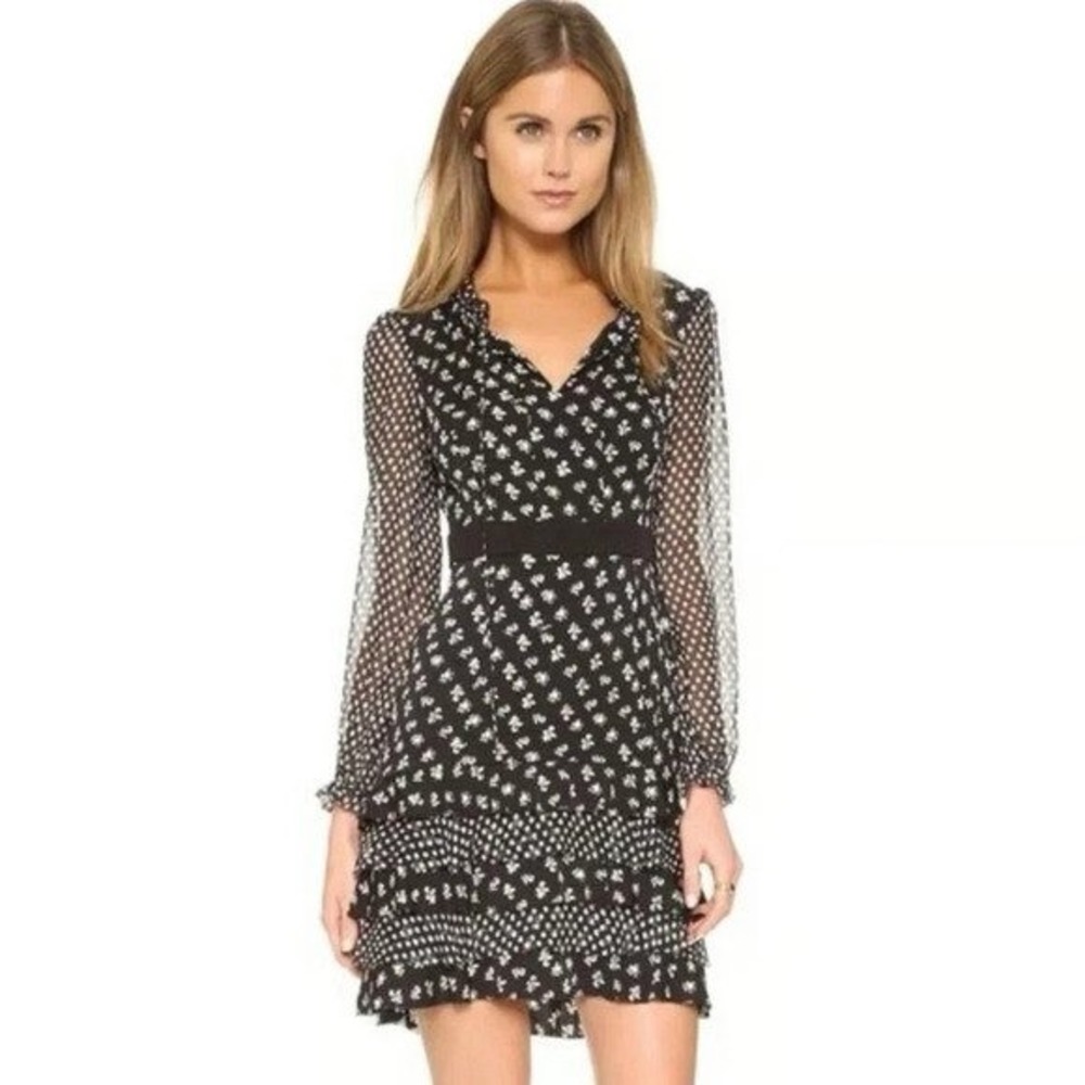 Diane von Furstenberg Fionna Dress Silk Floral Ruffle Tiered Long Sleeve size 2 - Picture 1 of 16